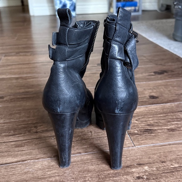 Allsaints Black Leather Heeled Lace Up Moto Ankle Boots - Picture 6 of 8